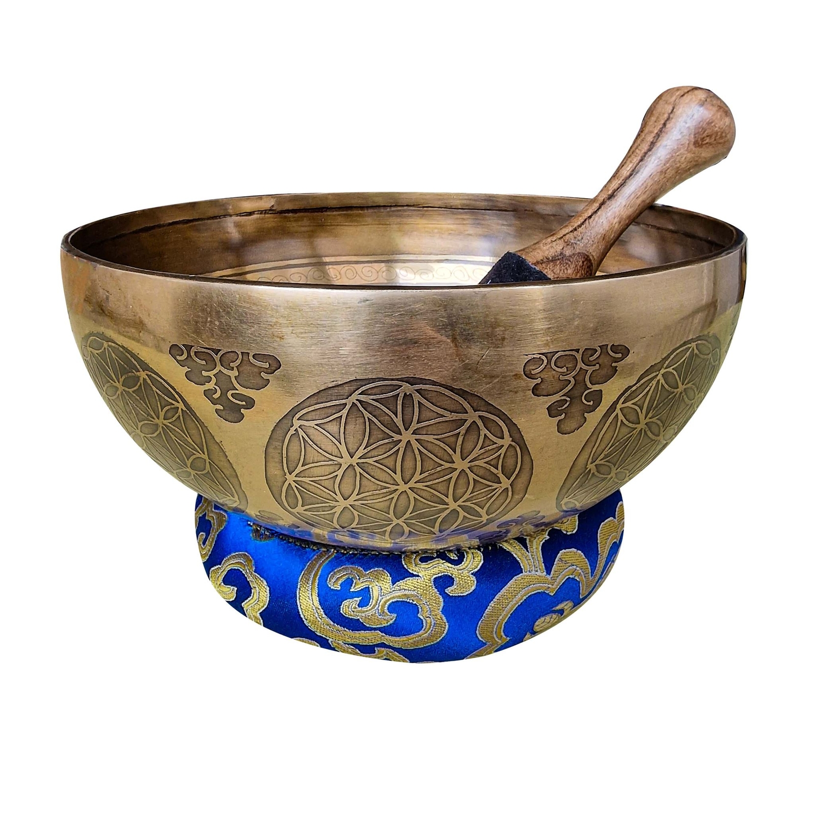 Bol chantant tibétain chakra gorge bleu méditation artisanale 15cm