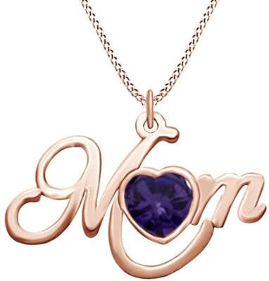 1.00 Ct Heart Cut Simulated Amethyst MOM Pendant 14K Rose Gold Plated