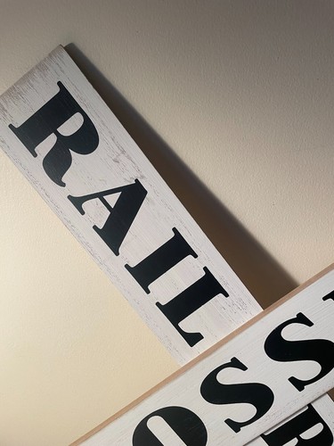 Rustic Wood Railroad Crossing Sign Vintage Style Train Engine Room Wall Decor - Picture 3 of 4