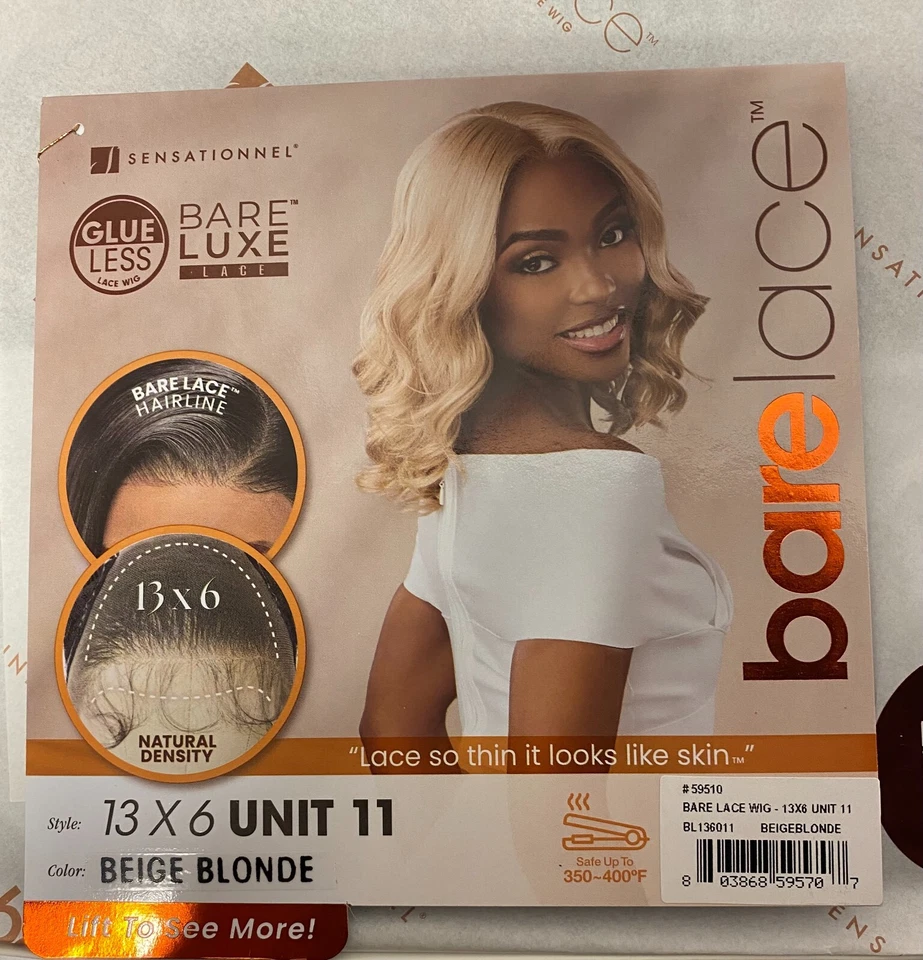 Peluca de encaje sin pegamento Bare Luxe 13x6 beige rubia sintética rizada 15" unidad 11 Foto 3 de 4