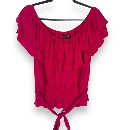 Lauren Ralph Lauren Linen Blend Top Womens Size L Pink Coquette Peasant NEW - Picture 11 of 14