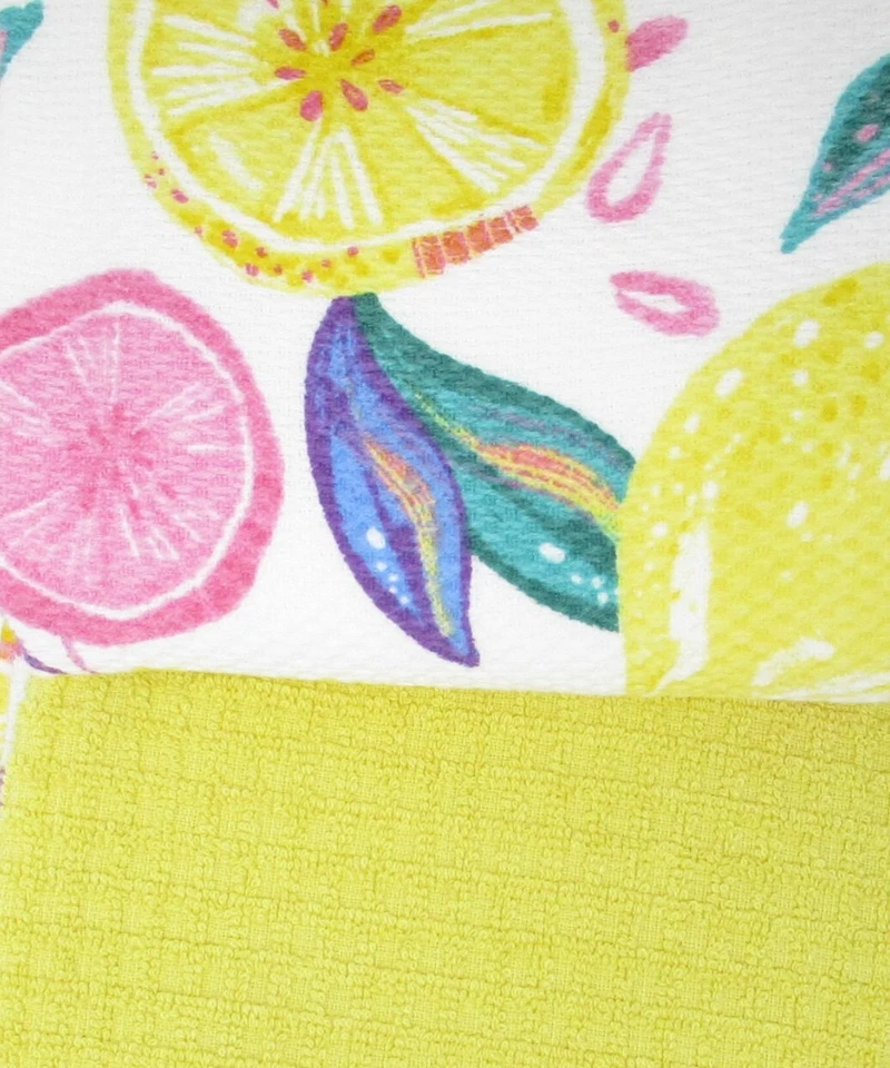 Juego de toallas de cocina de 3 platos manuales (2) limones (1) amarillo macizo Foto 3 de 3