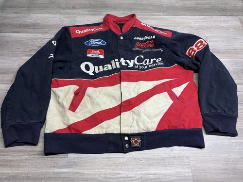 Vintage Ford Racing Jacket 90s NASCAR Quality Care Dale Jarrett Faded Coat Large - Picture 1 of 13
