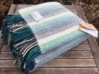 TWEEDMILL TEXTILES BLUE TEAL GREEN GREY STRIPE 100% PURE WOOL THROW BLANKET RUG