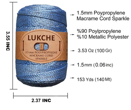 1.5mm x 153 Yards Premium Polyester Macrame Cord Sparkle Colorful Rope Yarn C... - Picture 3 of 7