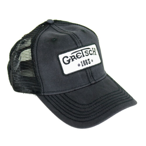Chapeau de camionneur Gretsch maille noire avec patch logo vintage 1883 - Photo 1 sur 3
