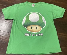 Super Mario Bros Shirt Size Large Luigi Mushroom Get a Life Fruit Of The Loom