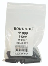 Bondhus 9pc 1/4in Shank Hex Insert Bit Set Metric 2-12mm BallDriver USA 11099