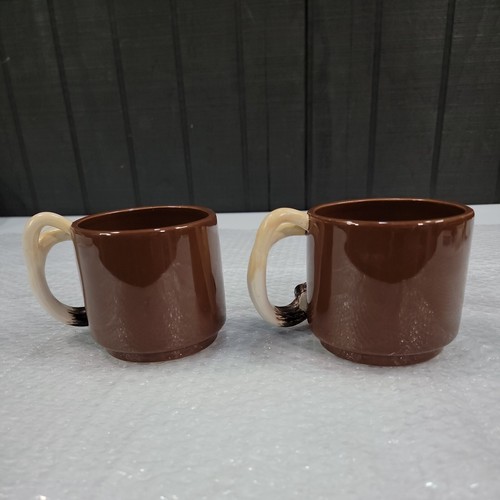(2) Hirschgeweih Kaffeetassen großer Himmel Schnitzer Stapel Steinzeug Keramiktasse Vintage