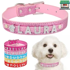 Personalized Dog Collar Leather Rhinestone Bling Charms Custom Pet Dogs Cat Name