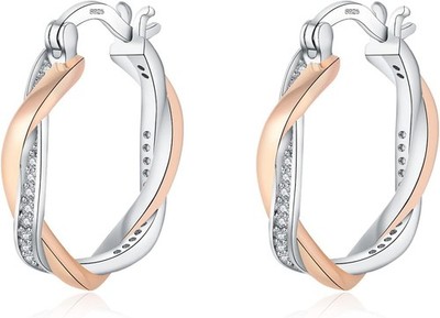Creolen Ohrringe für Frauen Sterling Silber 925 Damen 18K Vergoldet Twisted 