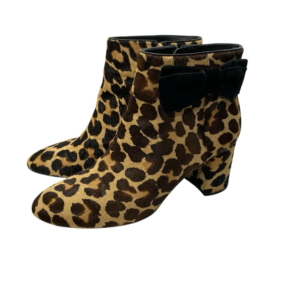 Botas de tacón Kate Spade Holly pelo de becerro estampado de leopardo botines 8,5 lazo de terciopelo Foto 2 de 4