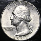 1948 P Washington Quarter 25c US Coin 90% Silver Philadelphia Mint AU