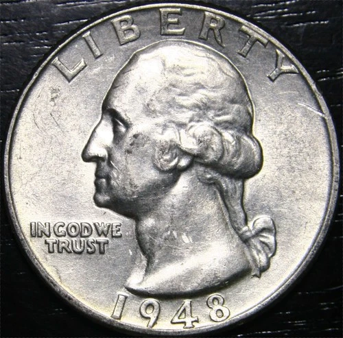 1948 P Washington Quarter 25c US Coin 90% Silver Philadelphia Mint AU