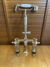 Antique Brass Wall Mounted Bath Faucet + Vintage Bathroom Shower #E135