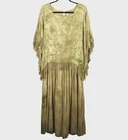 TIE DYE KAFTAN MUUMUU DRESS Poncho Overlay w/Fringe MAXI BOHO ETHNIC Beige 1X