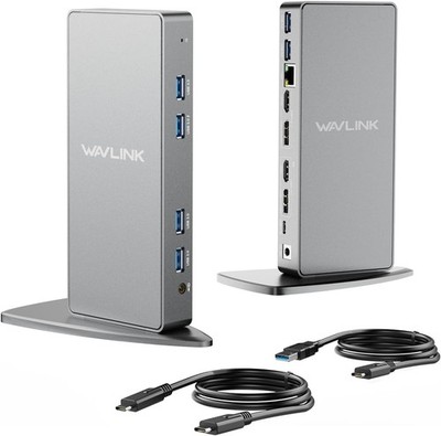 WAVLINK USB-C Dockingstation 2×HDMI DP 6×USB 3.0 Gigabit Ethernet Silber