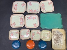 Vintage Toy Miniature Tin Child  s Kitchen Plates Trays Lot Mixed Lot of 14