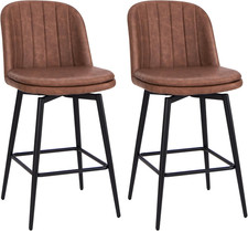 Bar Stool Set of 2, 27 Inch Swivel Counter Height Chair with Padded Seat, Metal