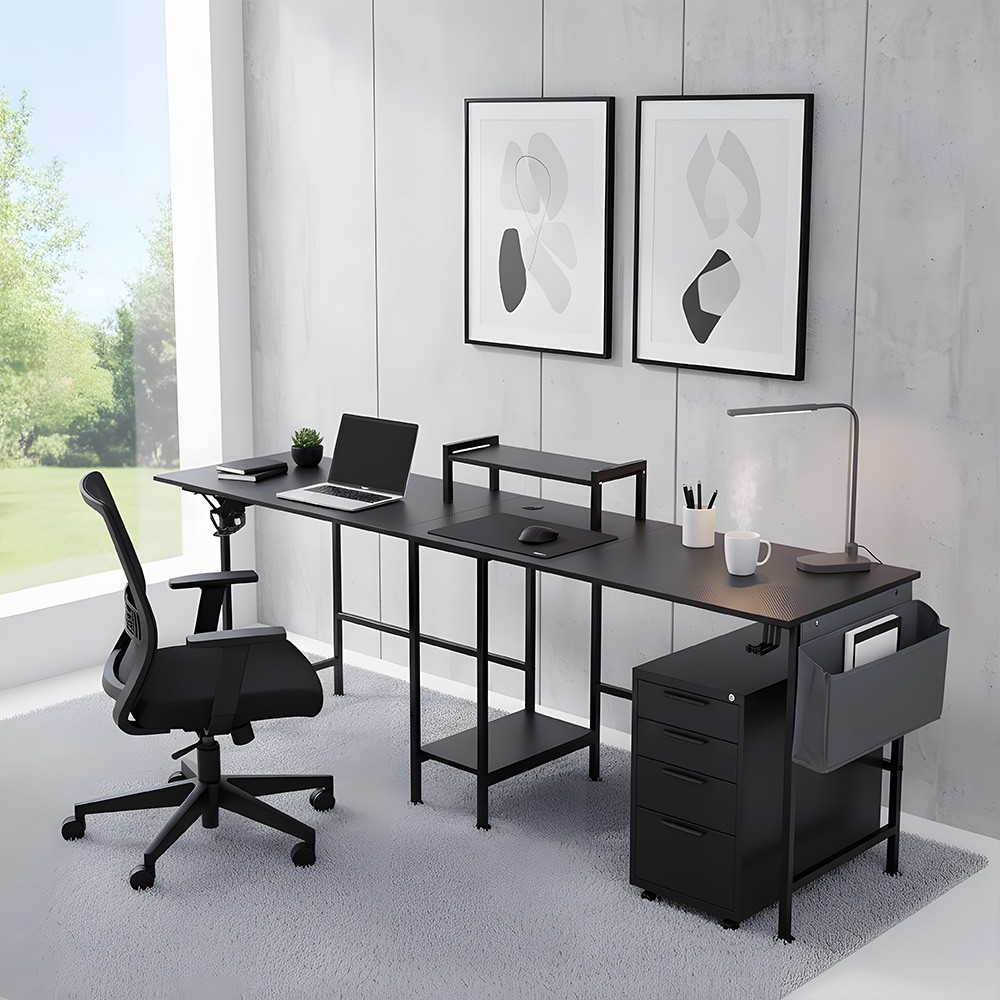 220cm Extra Long Computer Desk, Double Writing Table Study Desk Drop Leaf Table