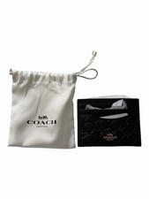 NWT COACH Black Signature Leather Card Case Gold Logo