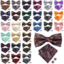 Mens Bow Ties Red Blue Green Black Pretied Selftied Bowties Set Wedding Prom