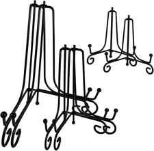 6PCS 3 Size Black Iron Plate Stands for Display - 4, 6, 8 Inch Decorative Metal 