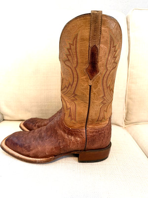 Lucchese BOOTS SIZE 10-D Handmade Full Quill Ostrich Chocolate & Tan Horseman