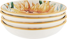 Sunflower Fields 9" Soup/Pasta Bowls, Set of 4 – 38 Oz Ceramic Bowls Great for P