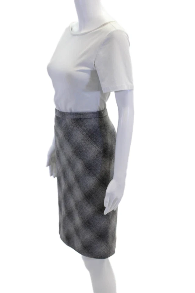 KORS Michael Kors Womens Back Zip Knee Length Plaid Pencil Skirt Gray Size 4 - Image 2 of 4