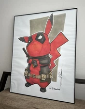 Auto Original D. Sorensen Deadchu Art - Pikachu x Deadpool Hand-Painted 16”x 20”