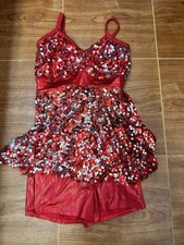 Dance Costume Large Child Red Wish Come True 11424 Jazz Tap Clogging Sequin 2 pc