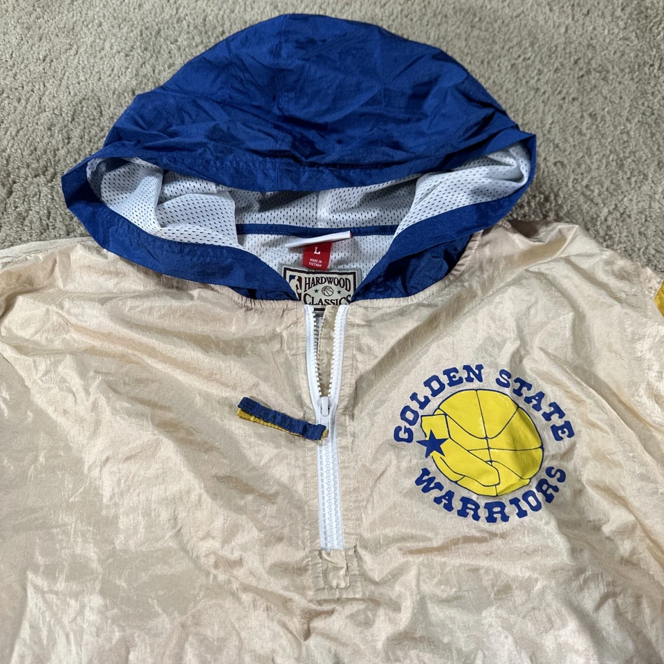 Chaqueta Golden State Para Hombre Grande Azul Amarillo HWC Cortavientos Con Capucha Retro Años 90 NBA Foto 4 de 4