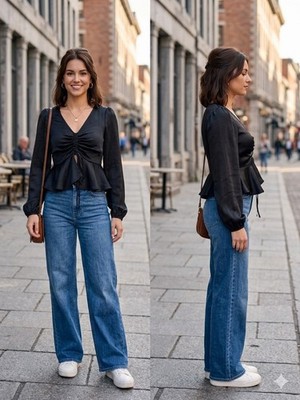 New Lush Black Chic Cute V-Neck Peplum Blouse Ruched Tie Balloon Sleeve Women S