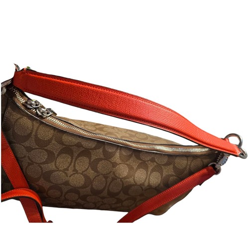 COACH F34899 Handbag Purse Signature 2WAY Orange brown silver Accents - Picture 17 of 20