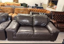 Dark Brown Real Leather Two Seater Sofa