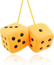 Stylish Fuzzy Dice for Car Hanging Ornament, Funny Plush Dice Rear View Yellow