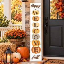 Fall Wooden Porch Sign 47" Autumn Pumpkin Front Door Welcome Sign Vertical St...