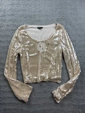 Wild Fable Women's Size Small Bell Long Sleeve Sequin Holiday Top Champagne