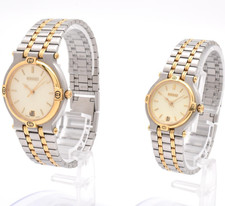 Near MINT GUCCI 9000L & 9000M Pair Watch Ivory Dial Quartz Unisex Vintage JAPAN