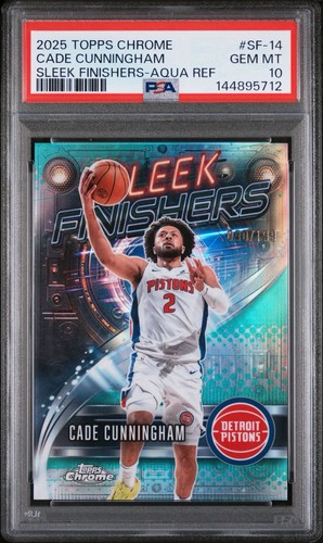 2025 Topps Chrome Cade Cunningham Sleek Finishers Aqua Refractor /199 PSA 10