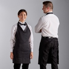 Black White Pinstripe Adjustable Tuxedo Apron With 2 Pockets Server