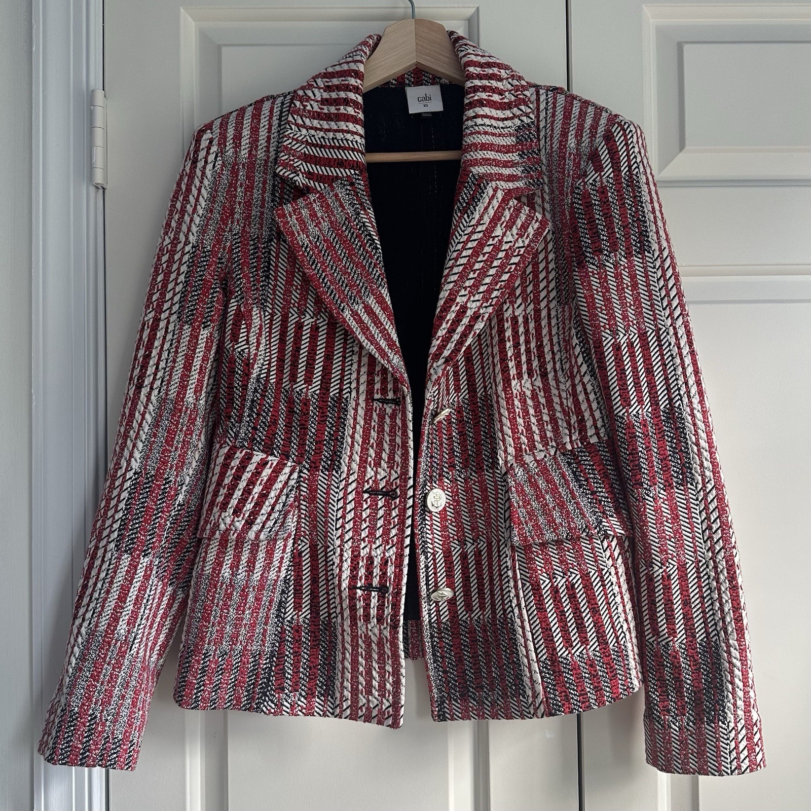 Cabi Patchwork Blazer Red White Nautical Buttons … - image 2