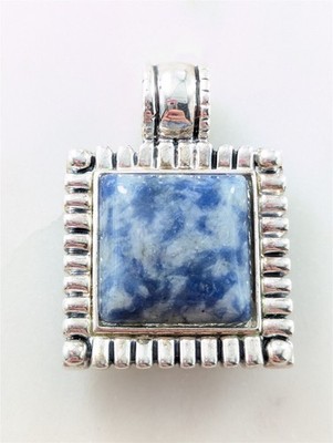 Vintage Sterling Silver Double Sided Reversible Blue Sodalite Pendant 21 Grams