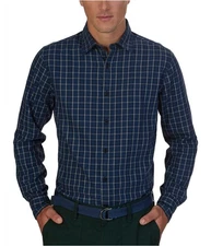 Nautica Mens Small Plaid Button Up Shirt