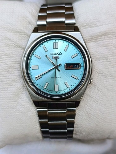 Seiko 5 Automatic Sky Blue Sunburst Dial 7009 Wrist Watch for Men's Japan