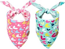 Valentines Day Dog Bandanas, Reversible Large 2 Pack, Love Heart Set