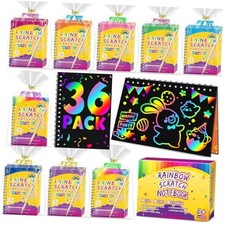 Party Favors for Kids 4-8-12: Scratch Rainbow Art Notebook, Colorful 36 Pack