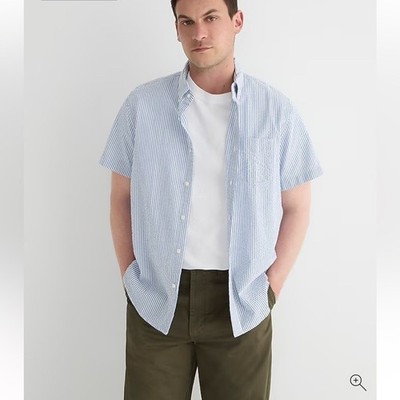 NWT J Crew Mens 100% Cotton Blue White Stripes Casual Button Up Shirt L New