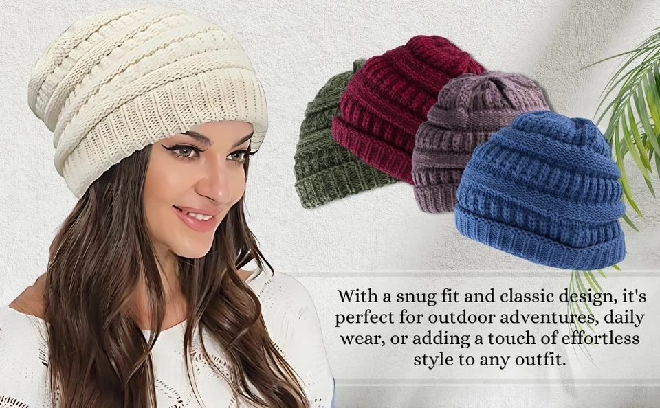Solid Plain Slouchy Knit Beanie Hat Ski Skull Winter Men Women Cuff Cap Baggy CF - Image 3 of 4